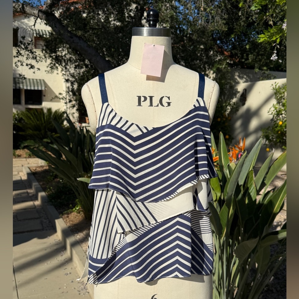 Myne Ashley Ann striped layered/tiered top with grosgrain ribbon accent - size 4